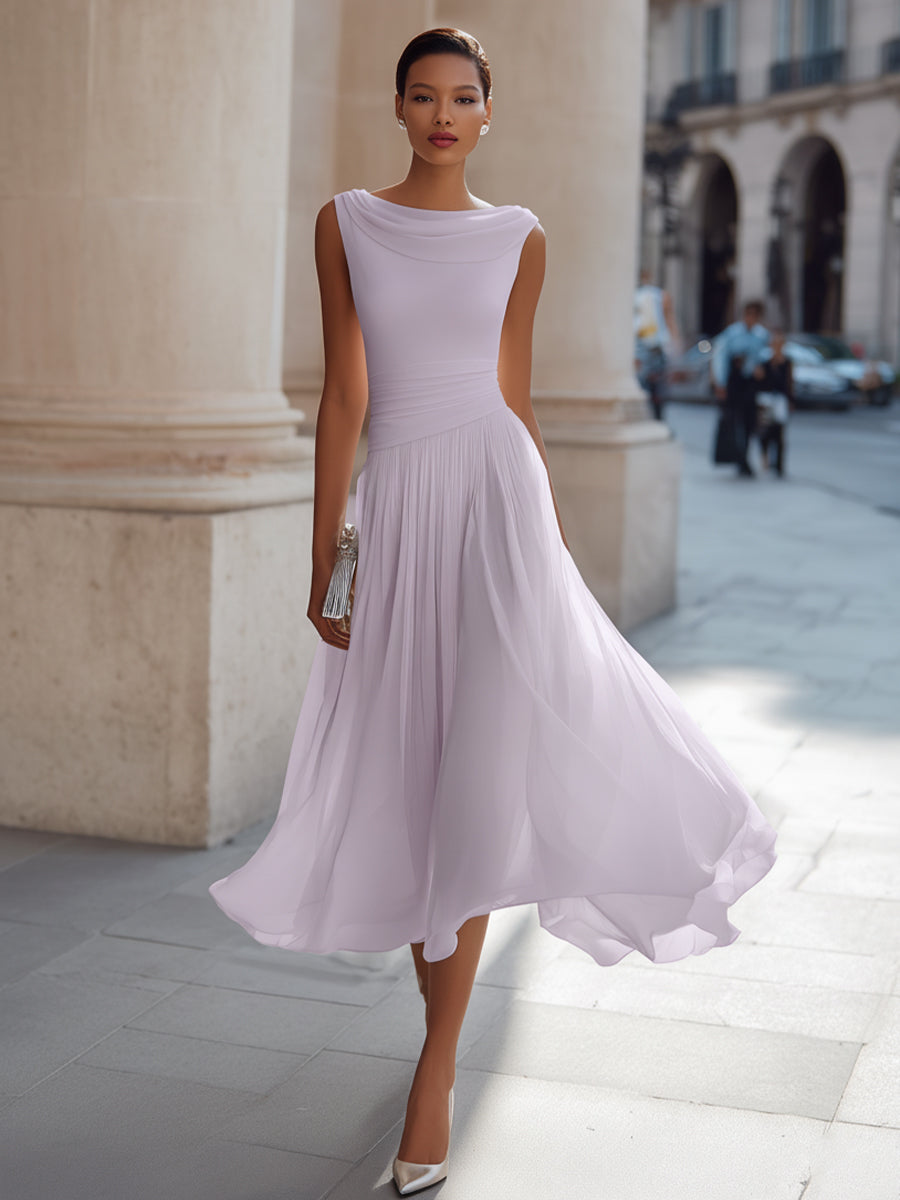 Celeste | Dames Midi Jurk met Geplooide Rok