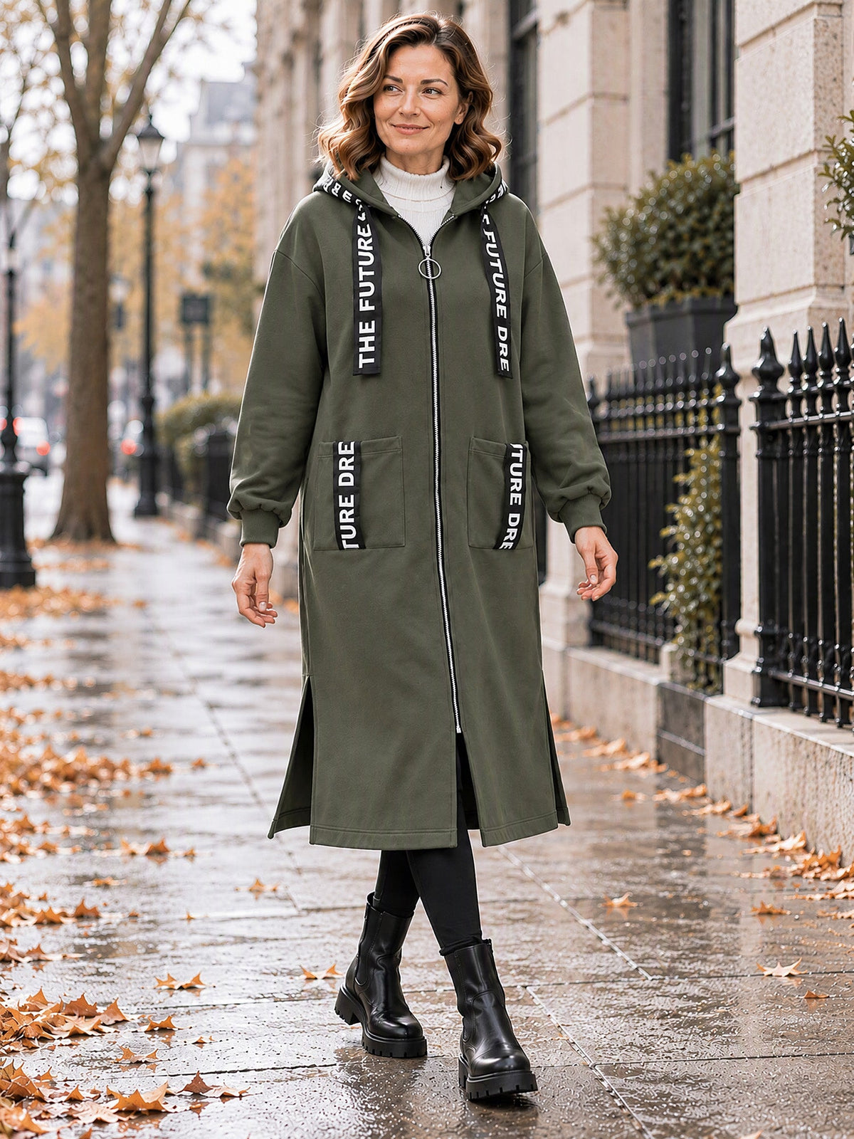 Marlène | Lange Fleece Damesjas met Capuchon
