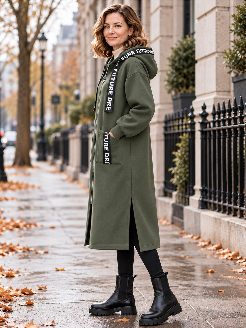 Marlène | Lange Fleece Damesjas met Capuchon