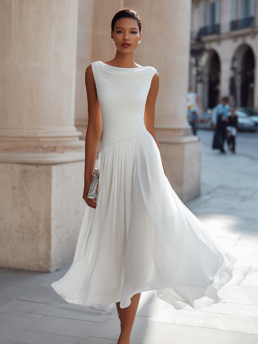 Celeste | Dames Midi Jurk met Geplooide Rok