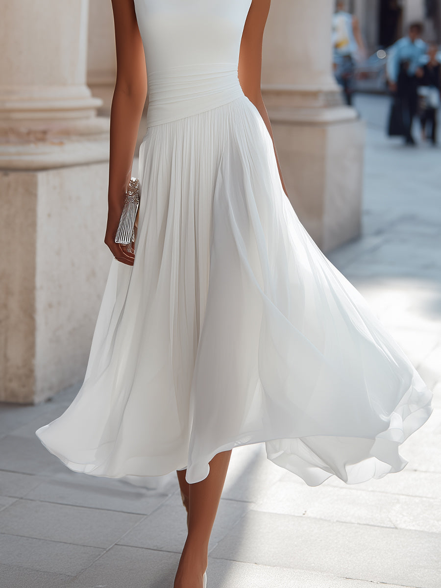 Celeste | Dames Midi Jurk met Geplooide Rok