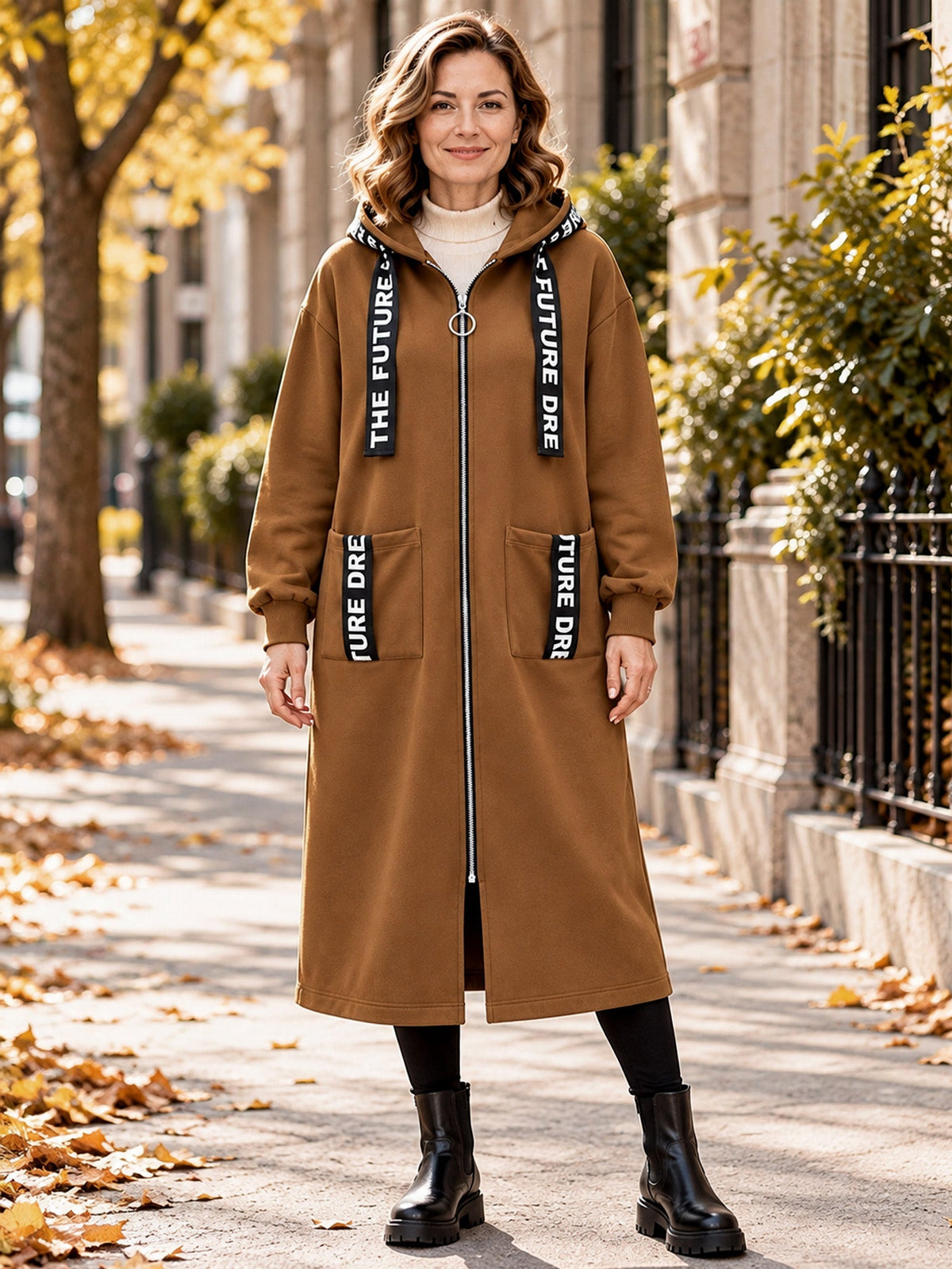 Marlène | Lange Fleece Damesjas met Capuchon