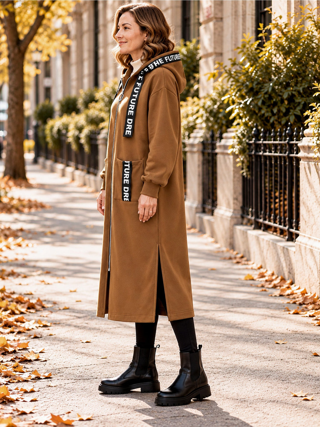 Marlène | Lange Fleece Damesjas met Capuchon