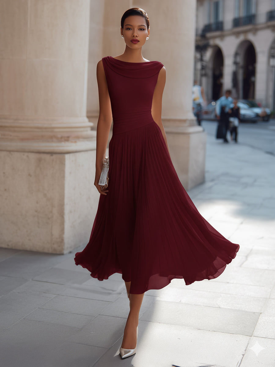 Celeste | Dames Midi Jurk met Geplooide Rok