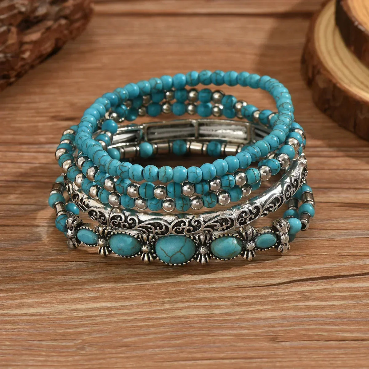 Amara | 5-delige Turquoise Armbandenset