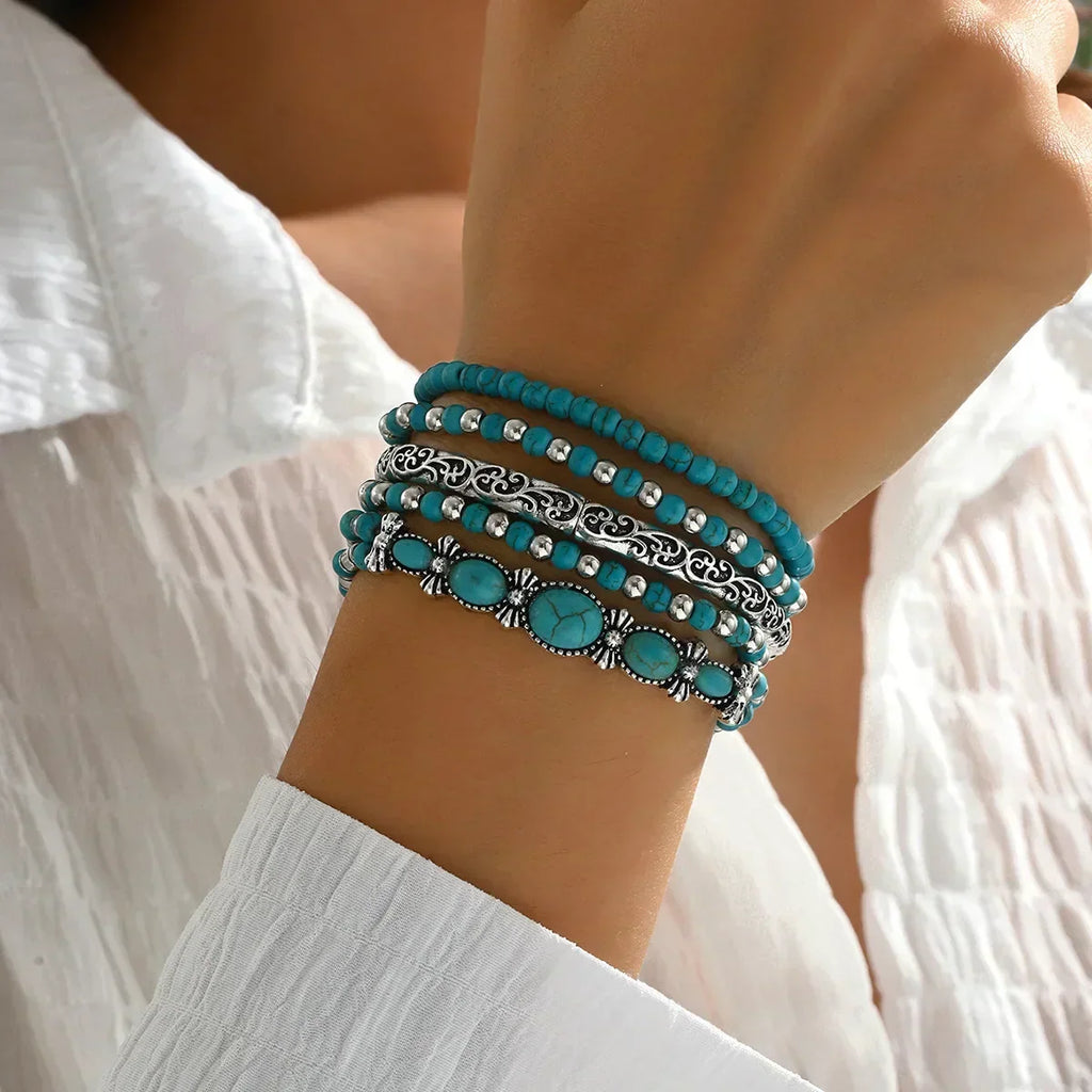 Amara | 5-delige Turquoise Armbandenset
