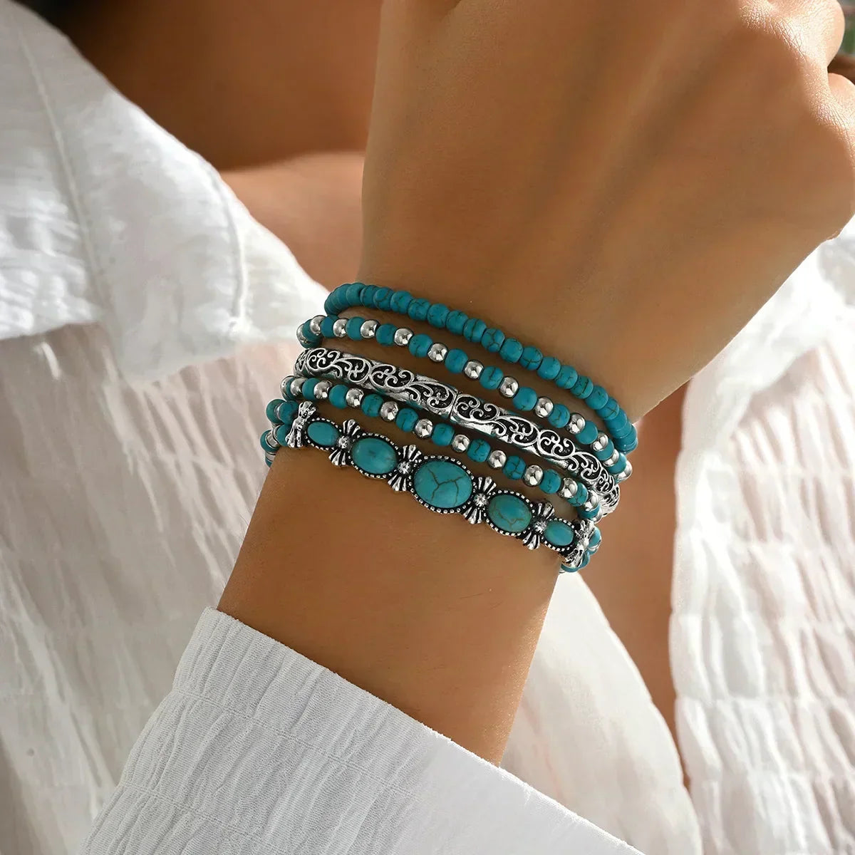 Amara | 5-delige Turquoise Armbandenset