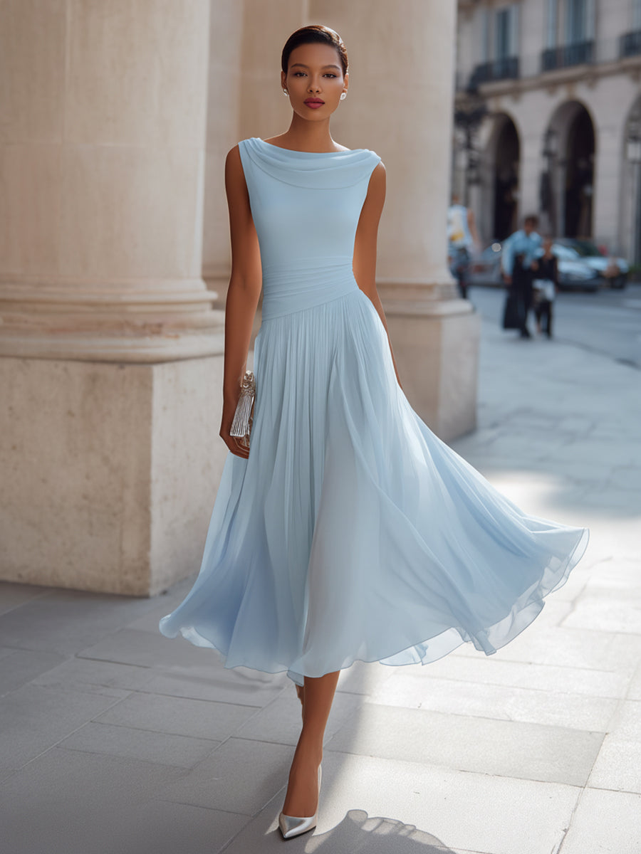 Celeste | Dames Midi Jurk met Geplooide Rok
